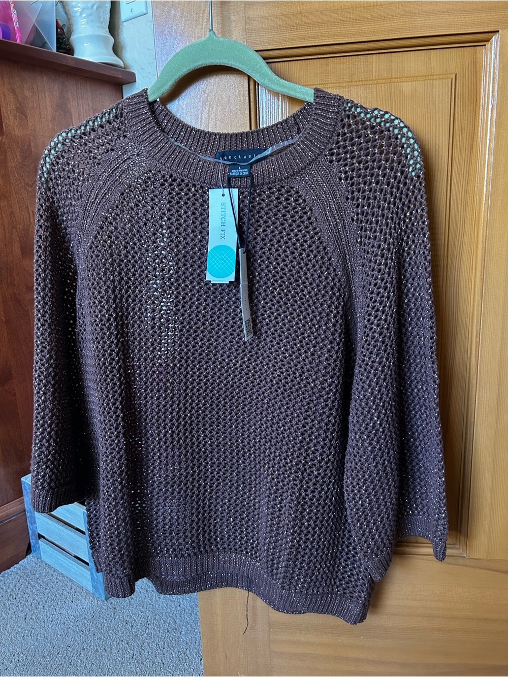 Sanctuary Brown Open-Stitch Crewneck Sweater - Picture 2 of 4